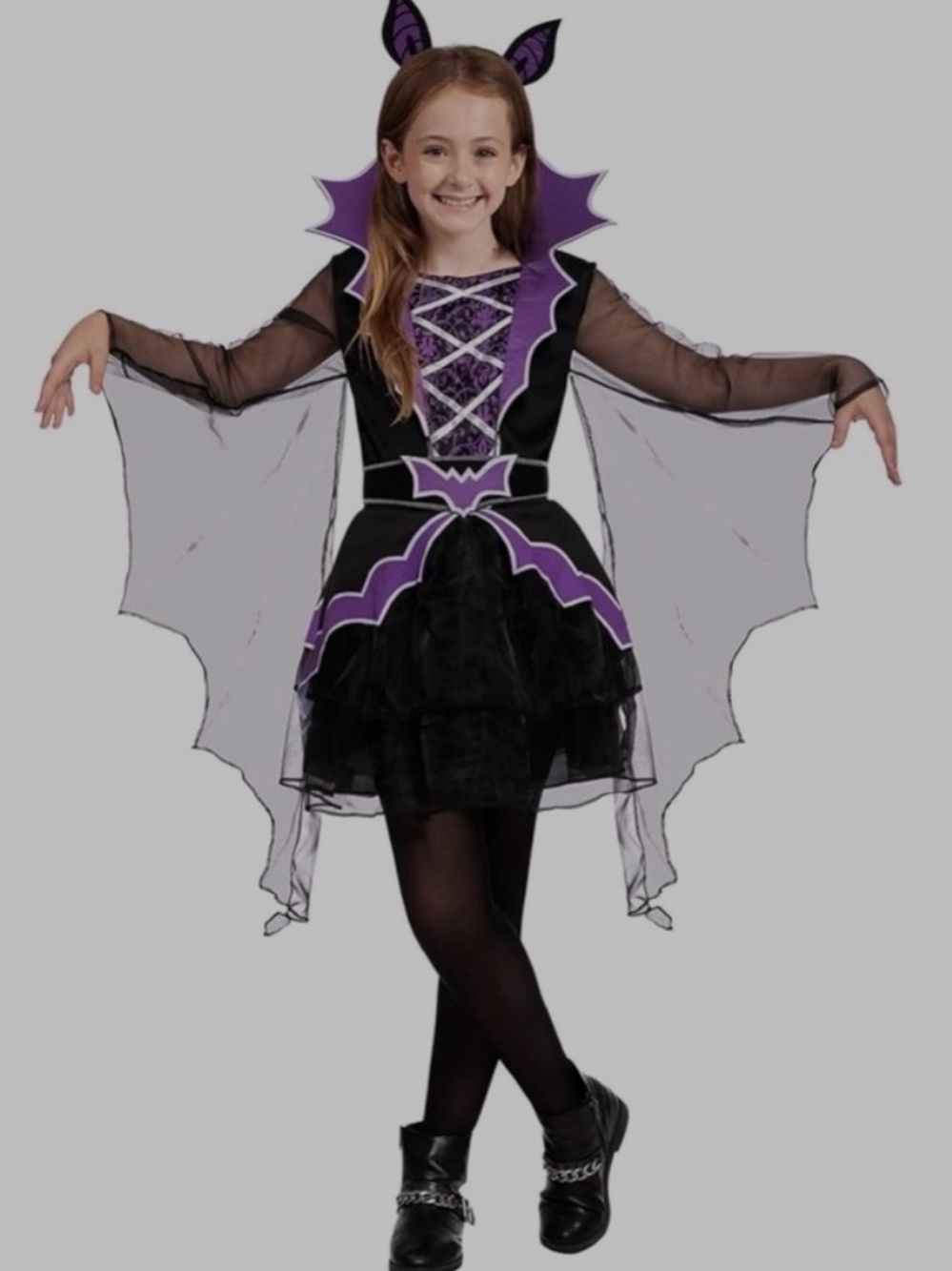 Girls Purple & Black Bat Costume Dress